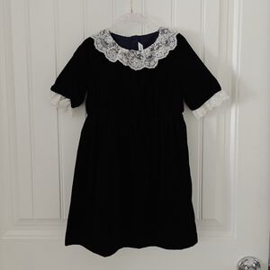 Janie and Jack Navy Velvet Dress with White Lace Trim